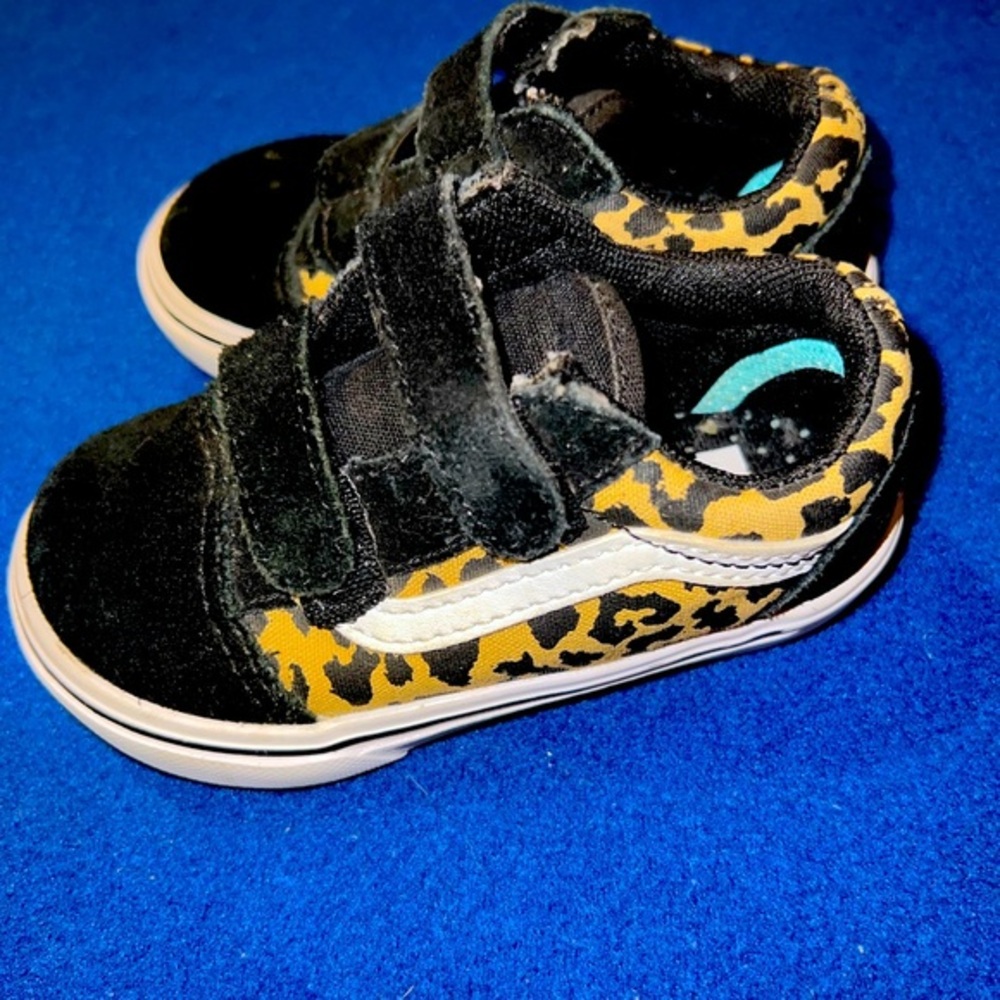 VANS Old Skool Double Strap Black Leopard Print Sz 6 Baby